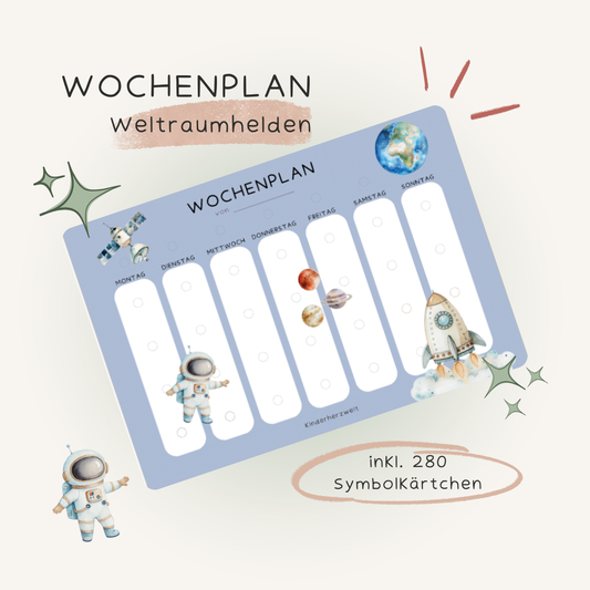 Wochenplan Weltraumhelden laminiert