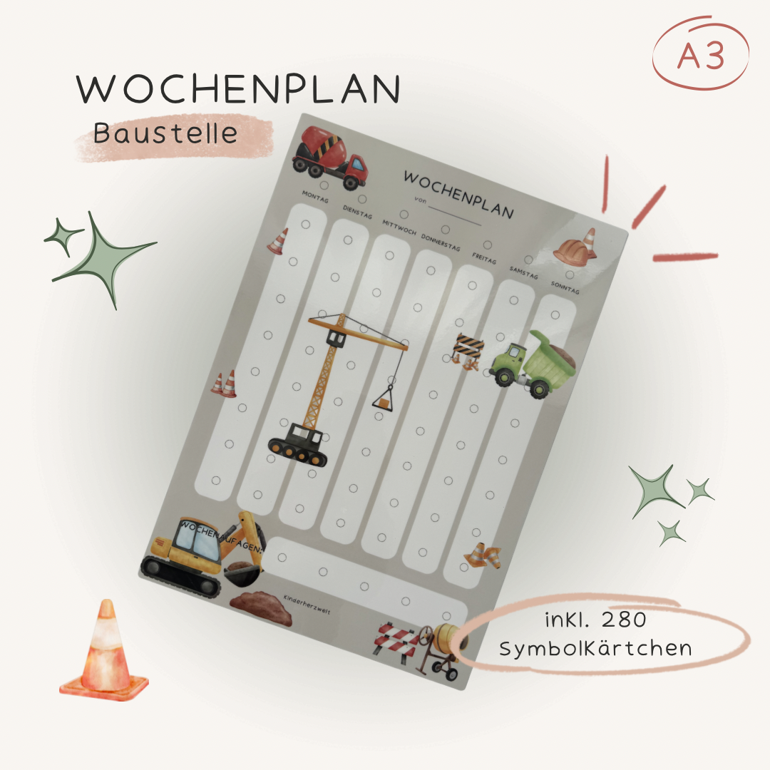 Wochenplan A3 Baustelle laminiert